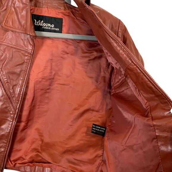 70s Hipster Leather Jacket Vintage Wilsons Womens Brown Genuine 3/4 Sleeve SZ 36 - Picture 5 of 15